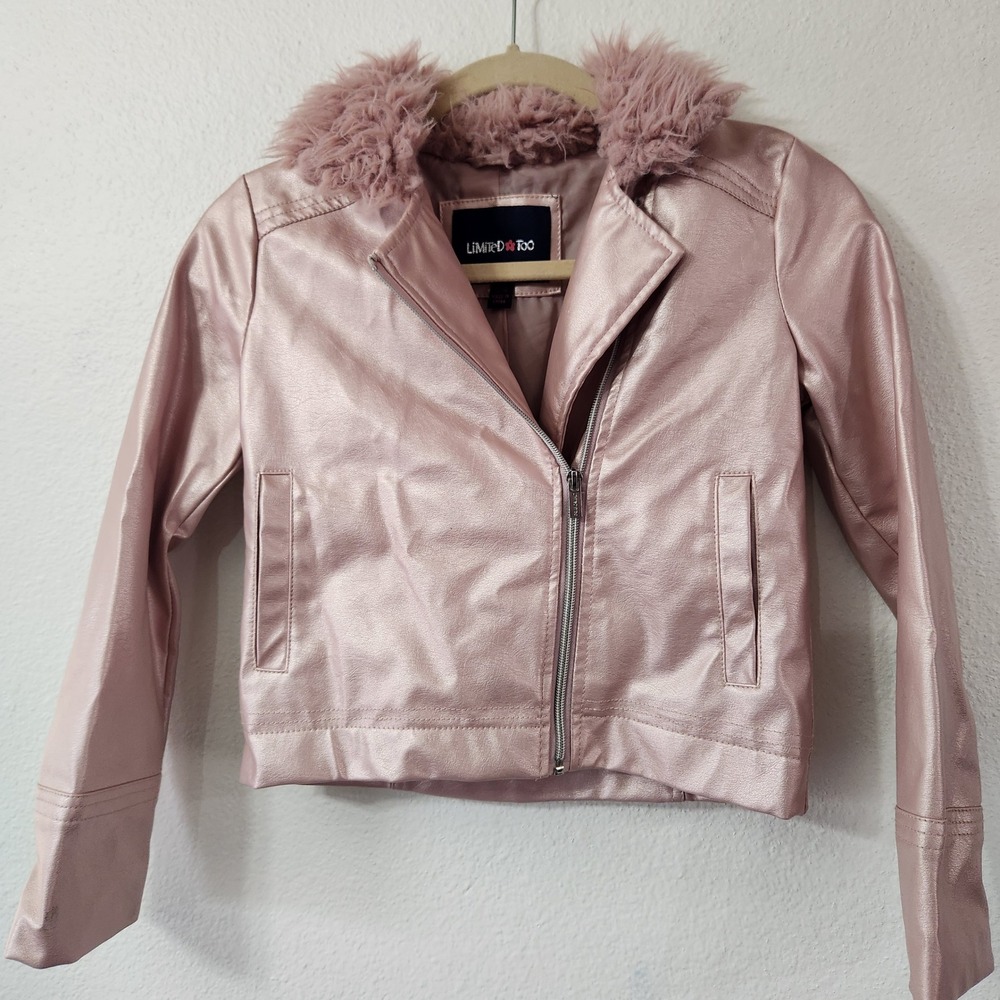 Metallic Pink faux leather moto jacket Limited Too kids size 10/12 Barbiecorp